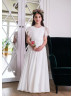 Flutter Sleeves Ivory Lace Chiffon Flower Girl Dress